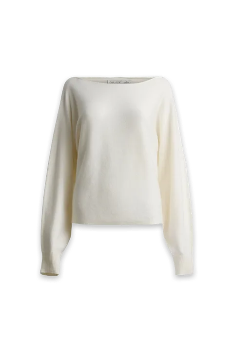 Oak + Fort WOOL-BLEND RIBBED WIDE NECKLINE SWEATER