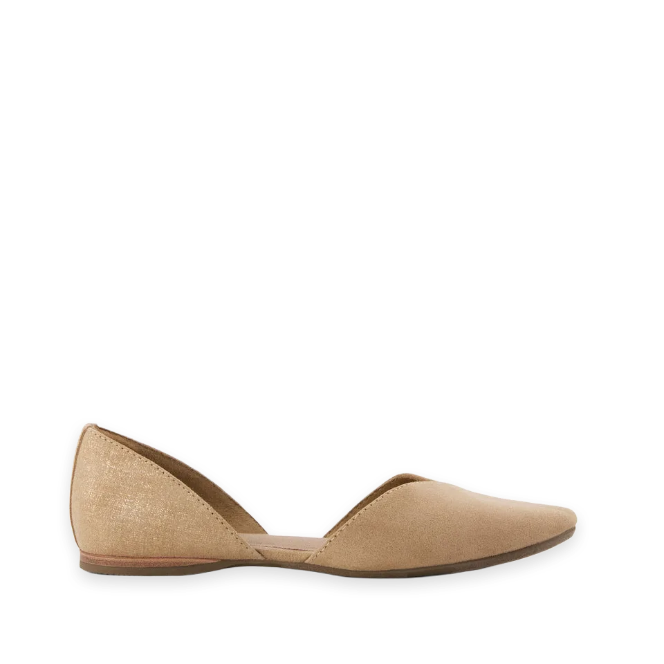 TOMS Womens Gemma D'Orsay Flat Taupe Metallic Crosshatch Suede