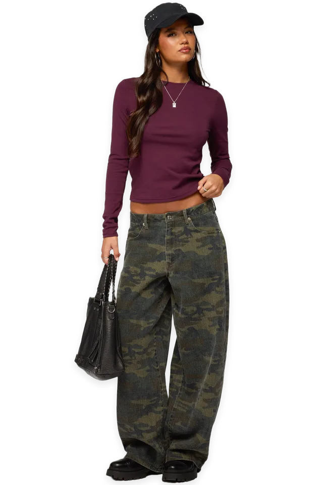 Edikted Anna Camo Low Rise Baggy Jeans
