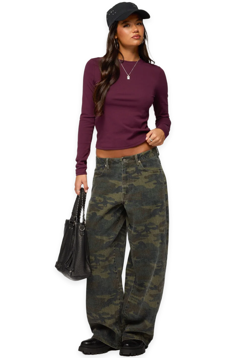 Edikted Anna Camo Low Rise Baggy Jeans