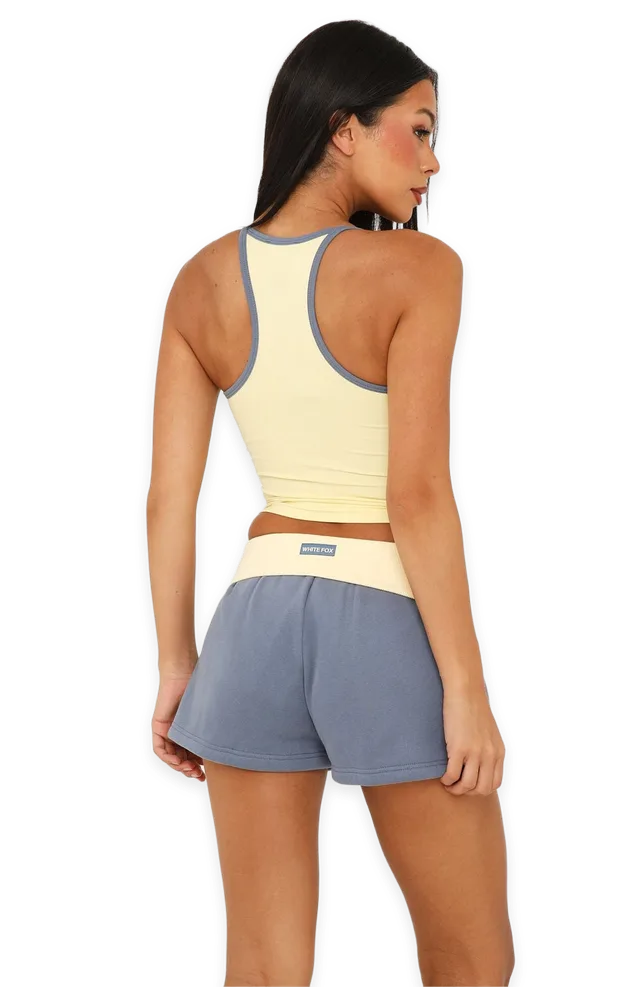 White Fox Higher Ground Racer Back Tank Top Lemon
