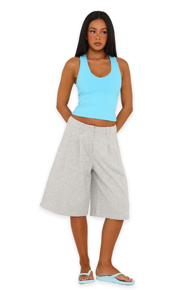 White Fox Sun In Your Eyes Tailored Longline Shorts Grey Marle