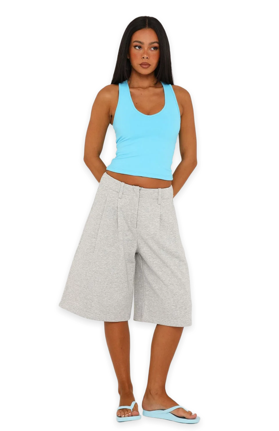 White Fox Sun In Your Eyes Tailored Longline Shorts Grey Marle, photo 2
