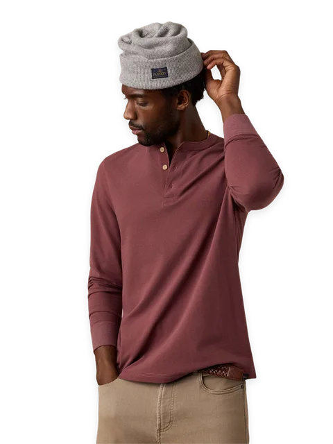 Faherty Long-Sleeve Waffle Henley · Autumn Mahogany