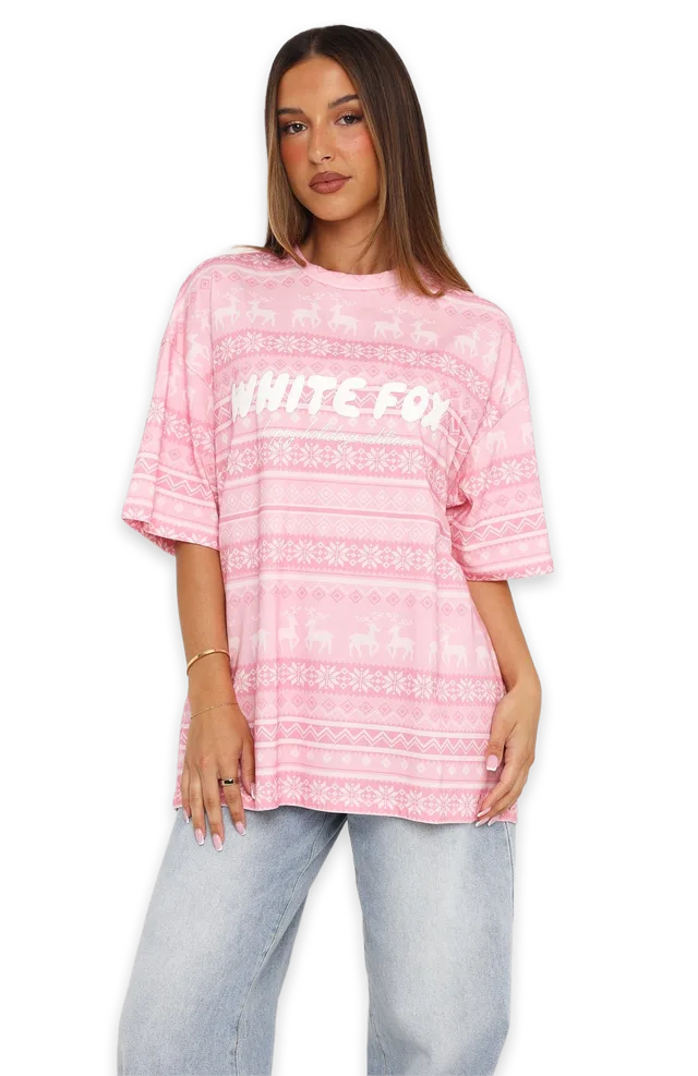White Fox Warm & Cosy Oversized Tee Pink