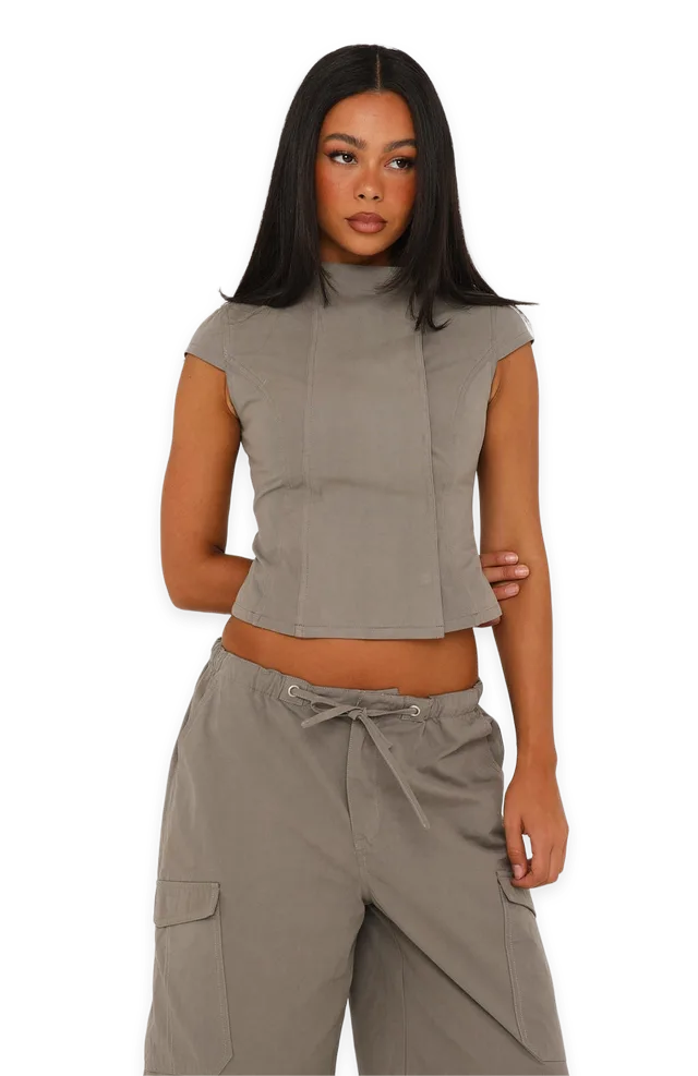 White Fox Just My Type Cargo Top Grey