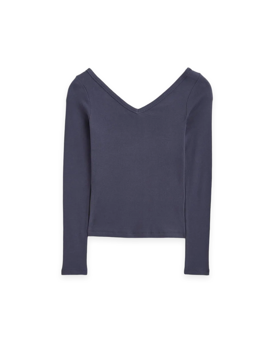 Everlane RetroSoft Cotton Wide V-Neck Top · Graystone