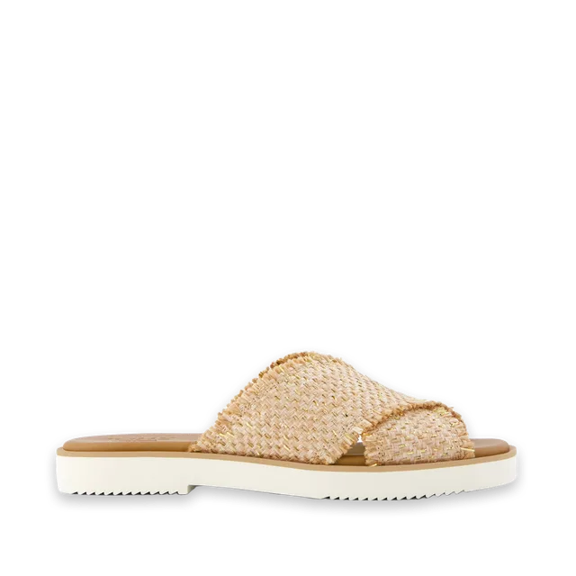 TOMS Womens Mae Crossover Slide Sandal Natural Metallic Rafia