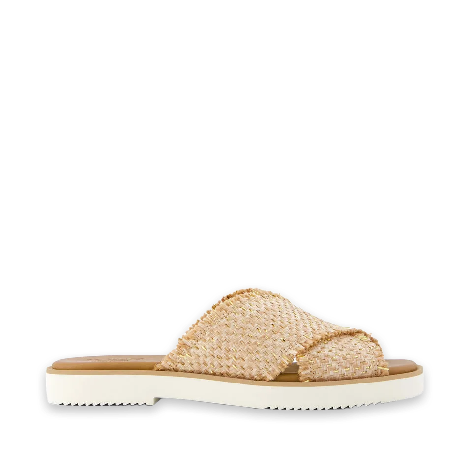 TOMS Womens Mae Crossover Slide Sandal Natural Metallic Rafia