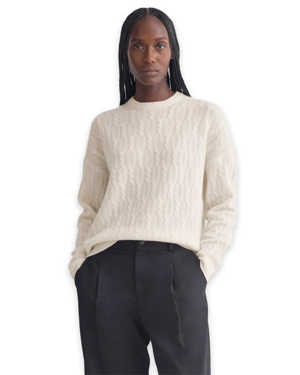 Everlane Relaxed Cable-Knit Crew in Luxe Merino