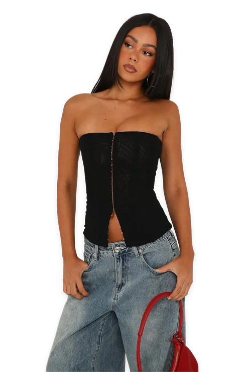 White Fox Feels Different Now Strapless Bustier Black