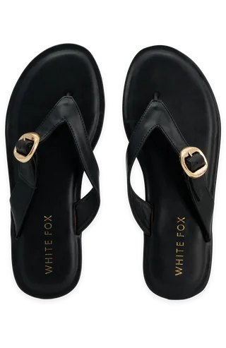 White Fox Tarrant Thong Sandals Black PU