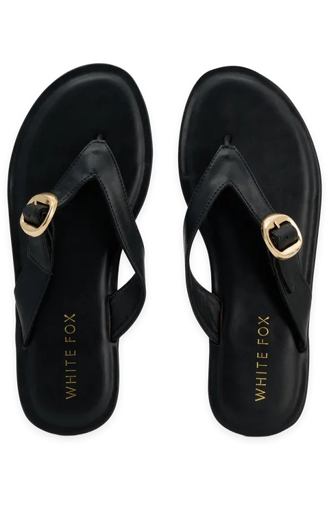 White Fox Tarrant Thong Sandals Black PU