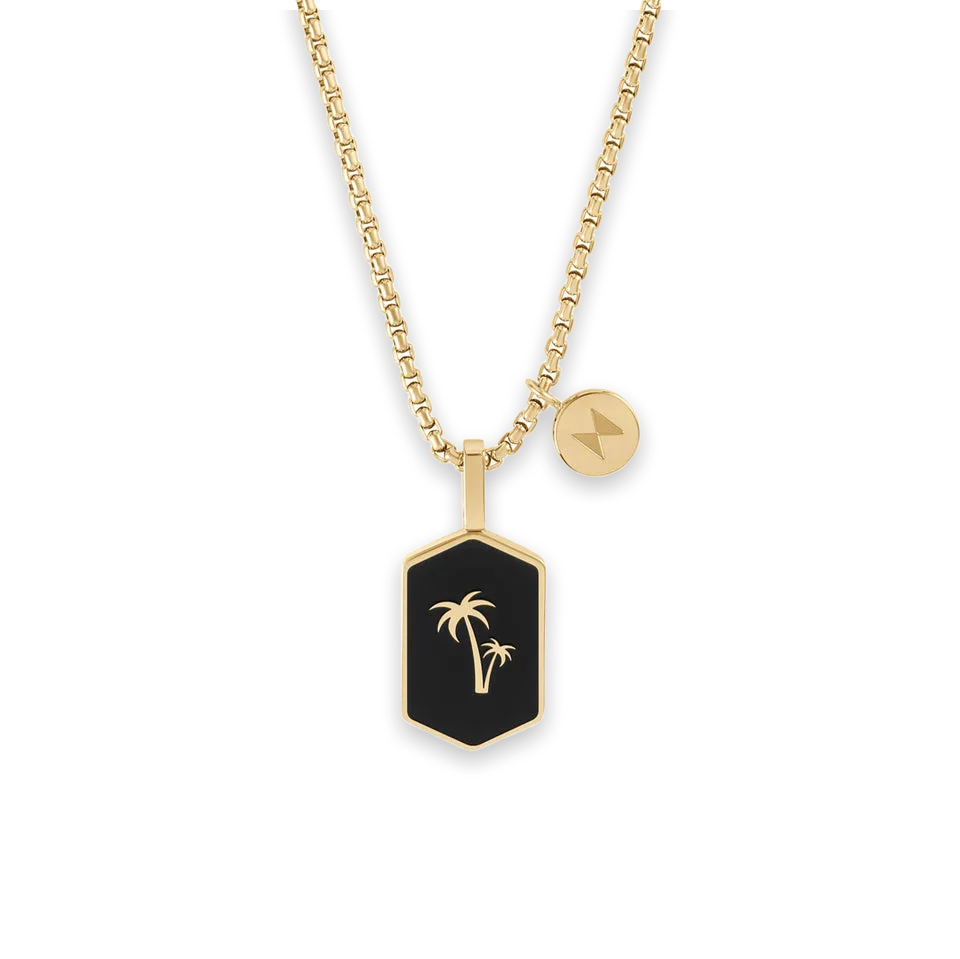 MVMT Hex Palm Tree Pendant Necklace Gold/Black