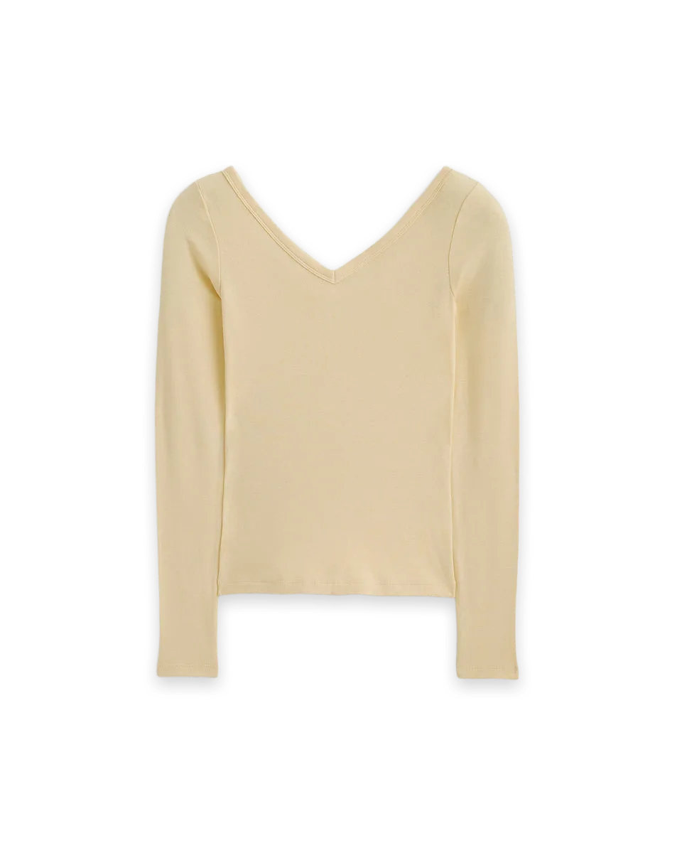 Everlane RetroSoft Cotton Wide V-Neck Top · Italian Straw