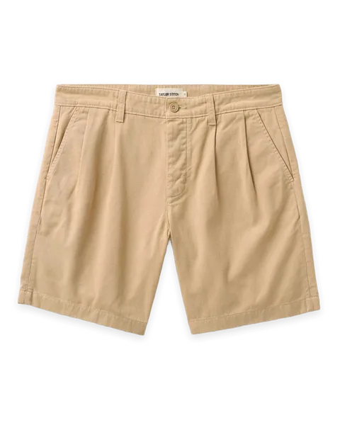 Taylor Stitch The Pleated Short in Organic Field Khaki Twill