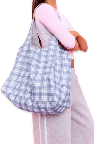 White Fox The Social Club Mirabelle Reversible Shoulder Bag Blue Plaid/Grey Marle