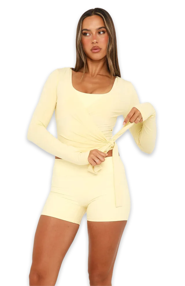 White Fox Staying Cute Long Sleeve Wrap Top Banana