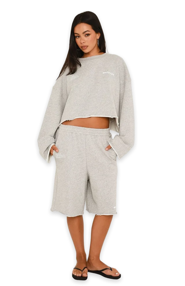 White Fox It Must Be A Sign Longline Lounge Shorts Dark Grey Marle