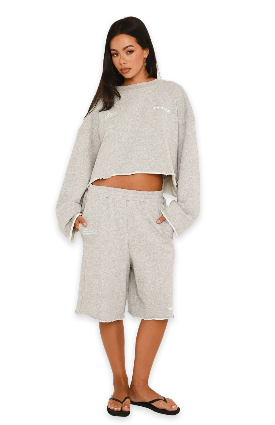 White Fox It Must Be A Sign Longline Lounge Shorts Dark Grey Marle, photo 3