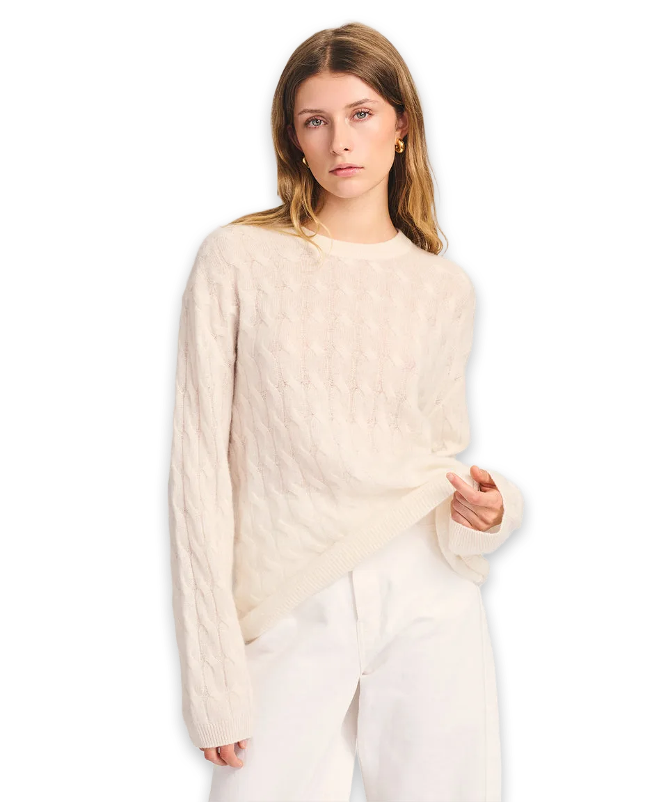 Naadam Lightweight Cashmere Cable Oversized Crewneck Sweater