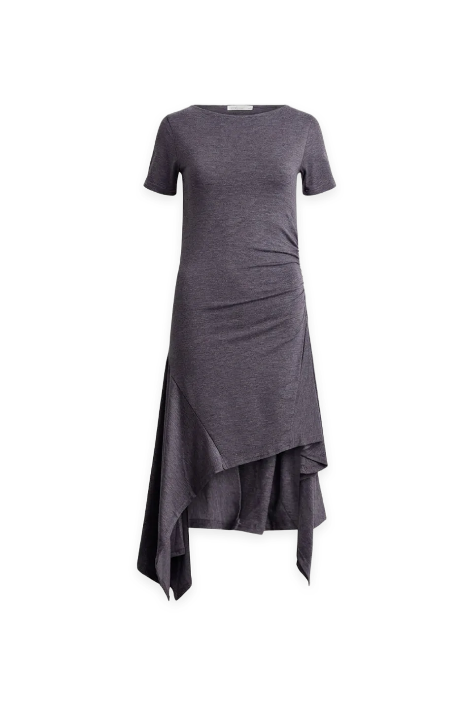 Oak + Fort ASYMMETRICAL RUFFLE HEM MIDI DRESS