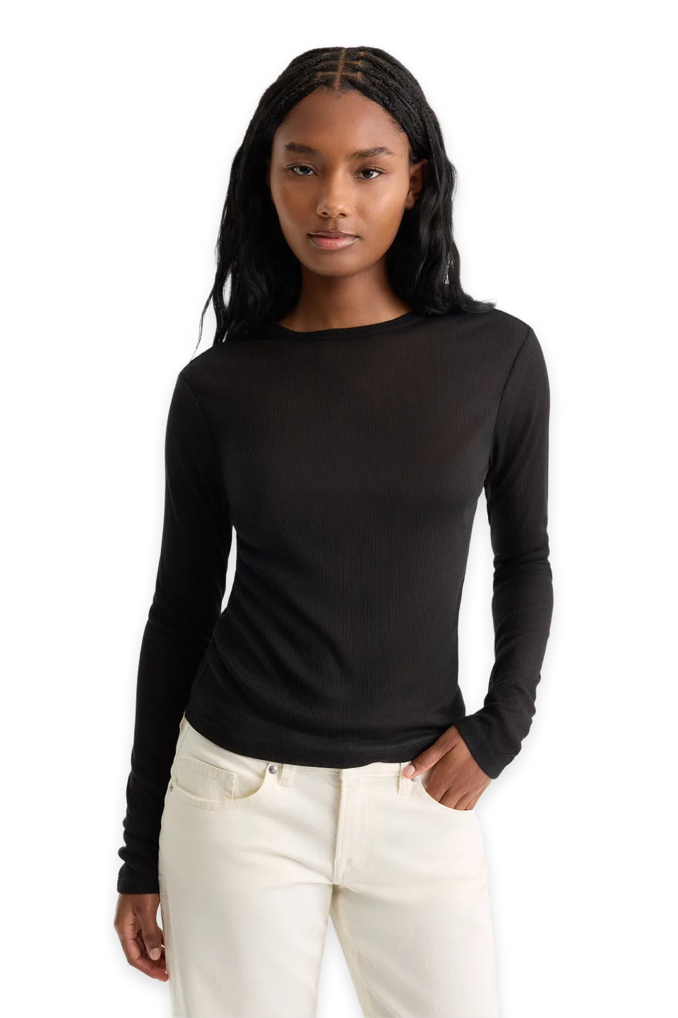 Good American THE SHEER RIB LONG SLEEVE