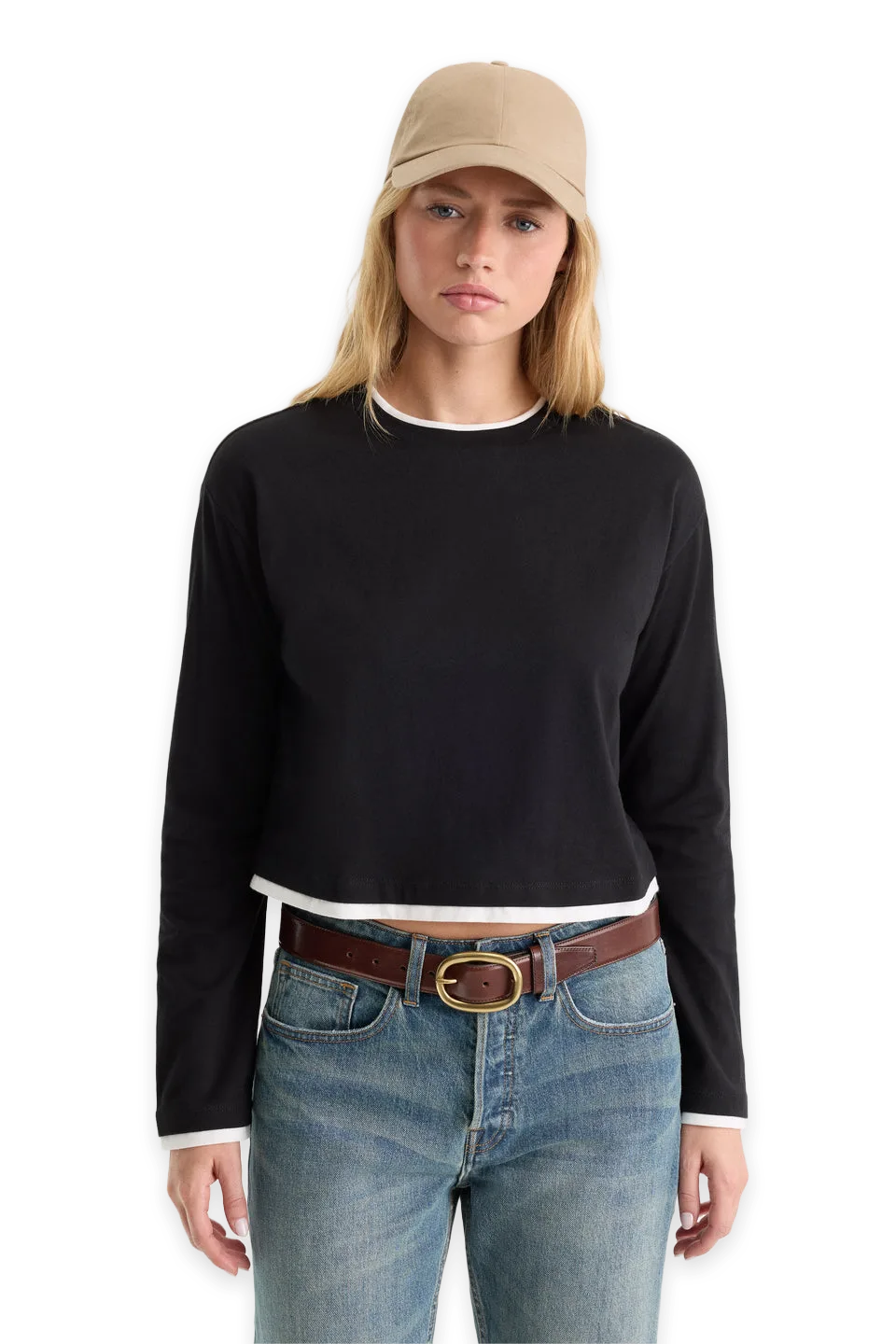 Good American THE LONG SLEEVE LAYERED TEE