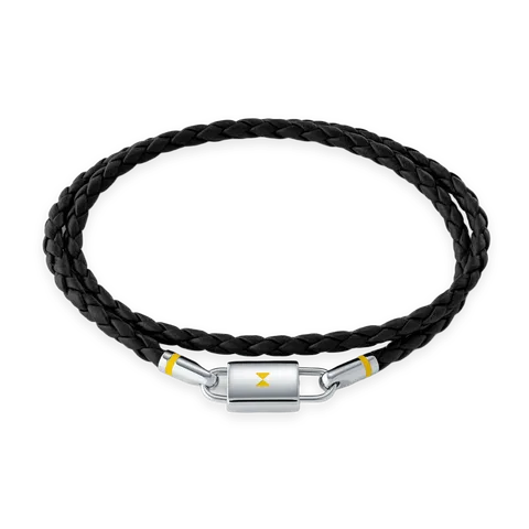 MVMT Braided Leather Bracelet Black/Silver