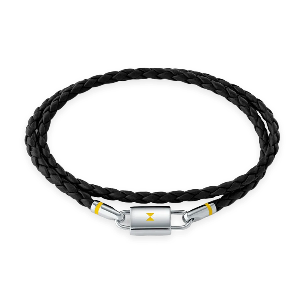 MVMT Braided Leather Bracelet Black/Silver
