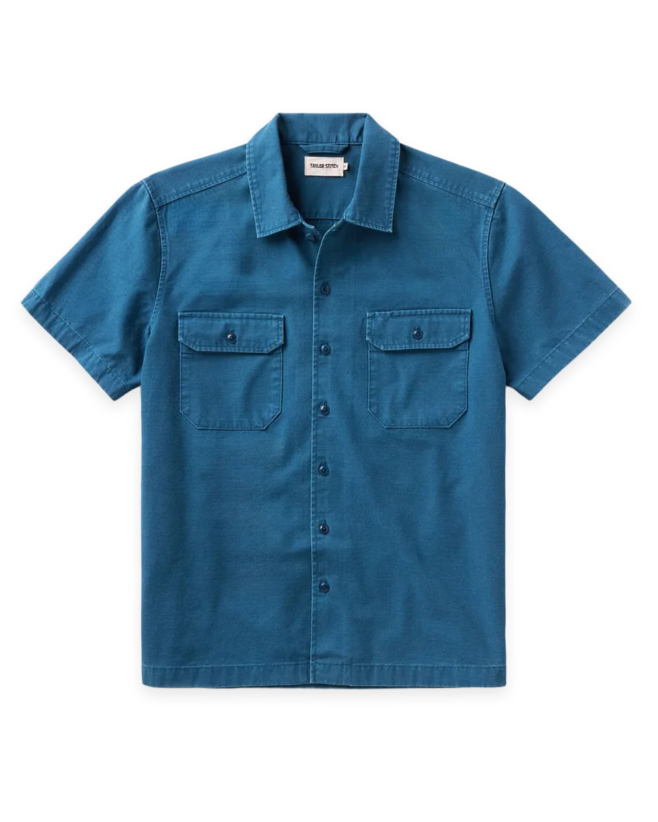 Taylor Stitch The Short Sleeve Mechanic Shirt in Atlantic Ripstop
