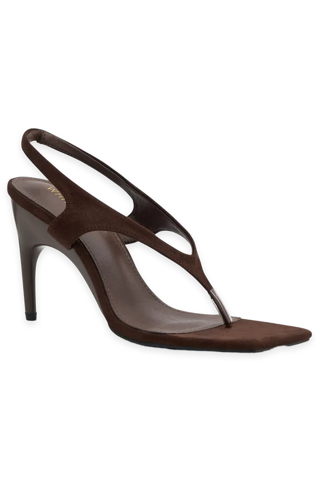 White Fox Barbod Slingback Heels Chocolate Faux Suede
