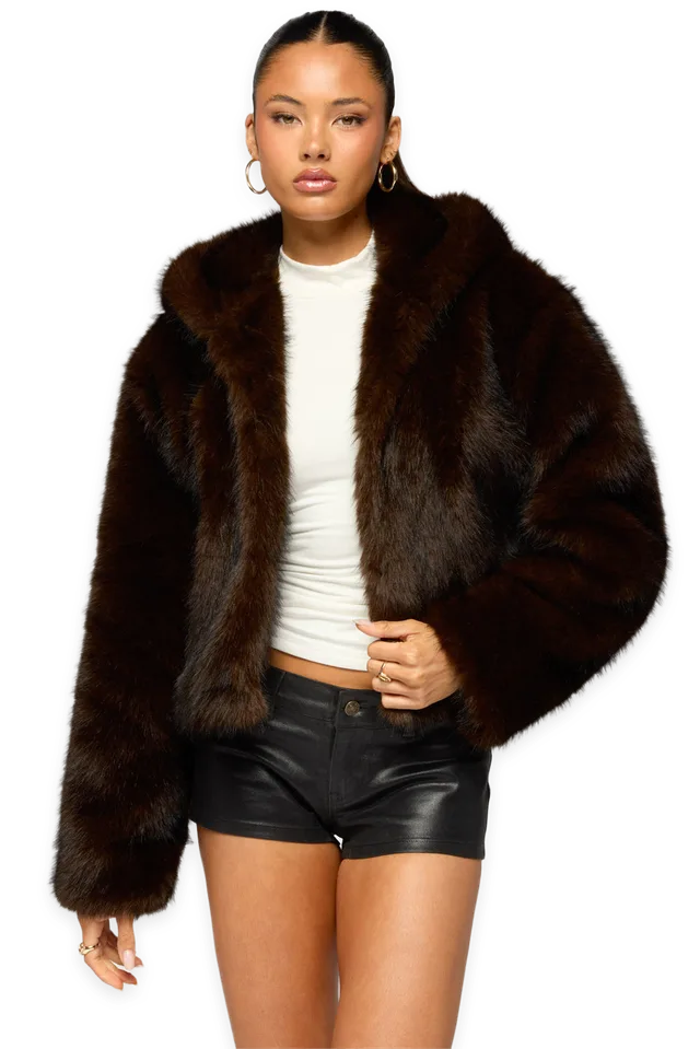 Edikted Faylin Hooded Faux Fur Jacket