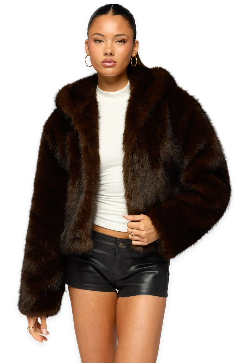 Edikted Faylin Hooded Faux Fur Jacket