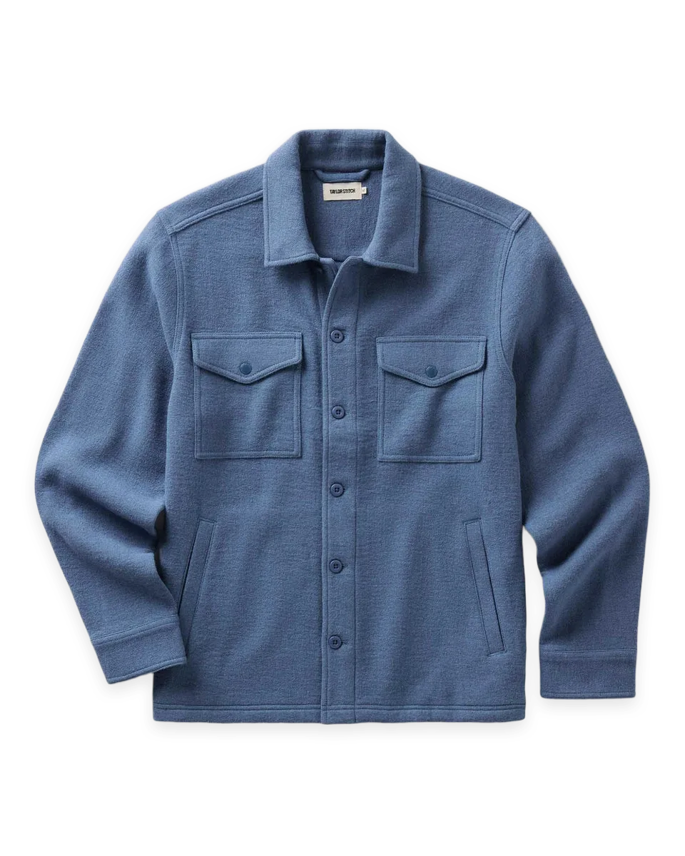 Taylor Stitch The Kenne Shirt Jacket in Blue Fog Cotton Wool Crepe