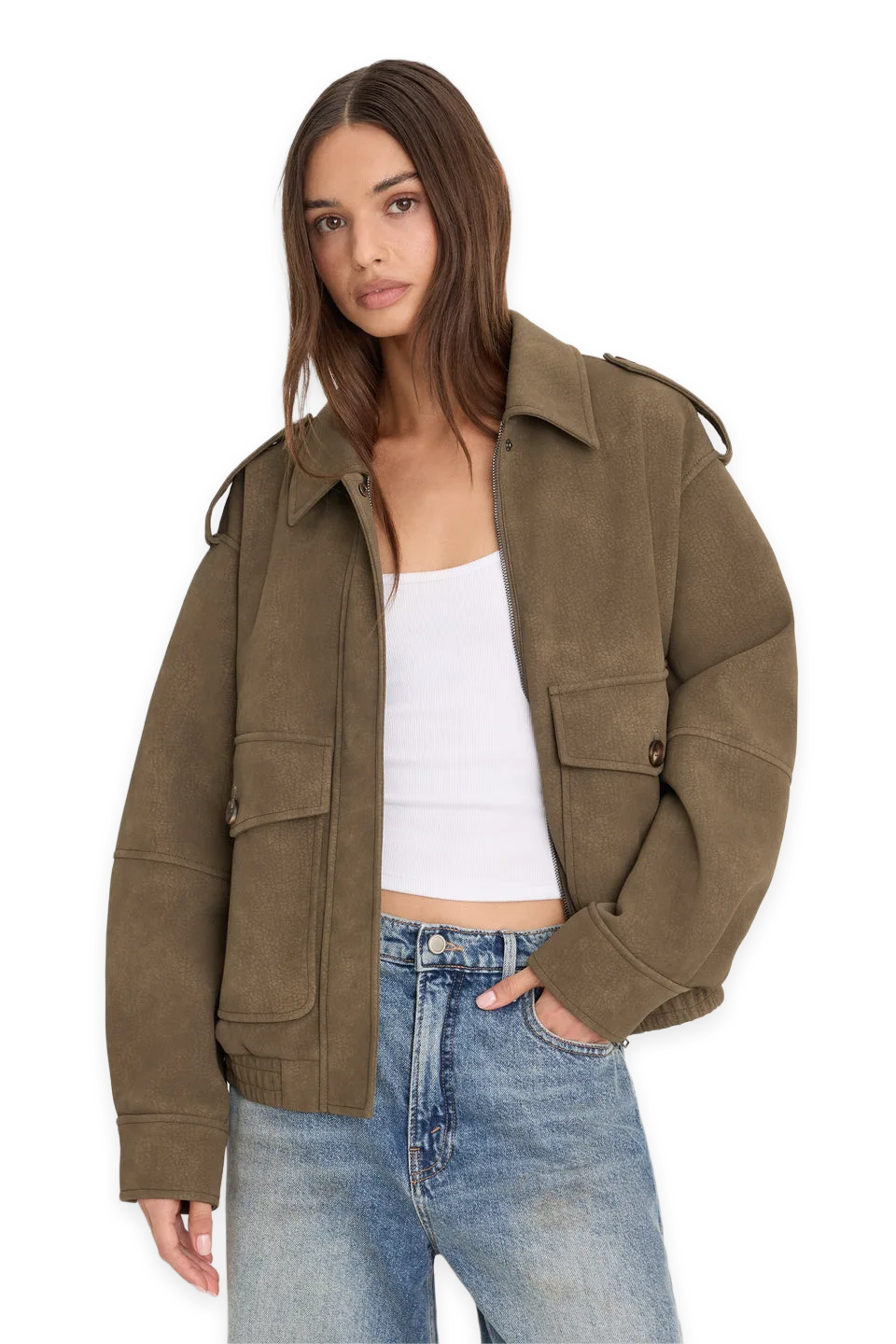 Good American THE BETTER THAN LEATHER BOMBER JACKET