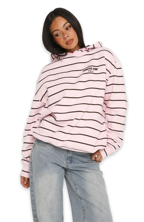 White Fox Offstage Striped Oversized Hoodie Posy/Chocolate Stripe