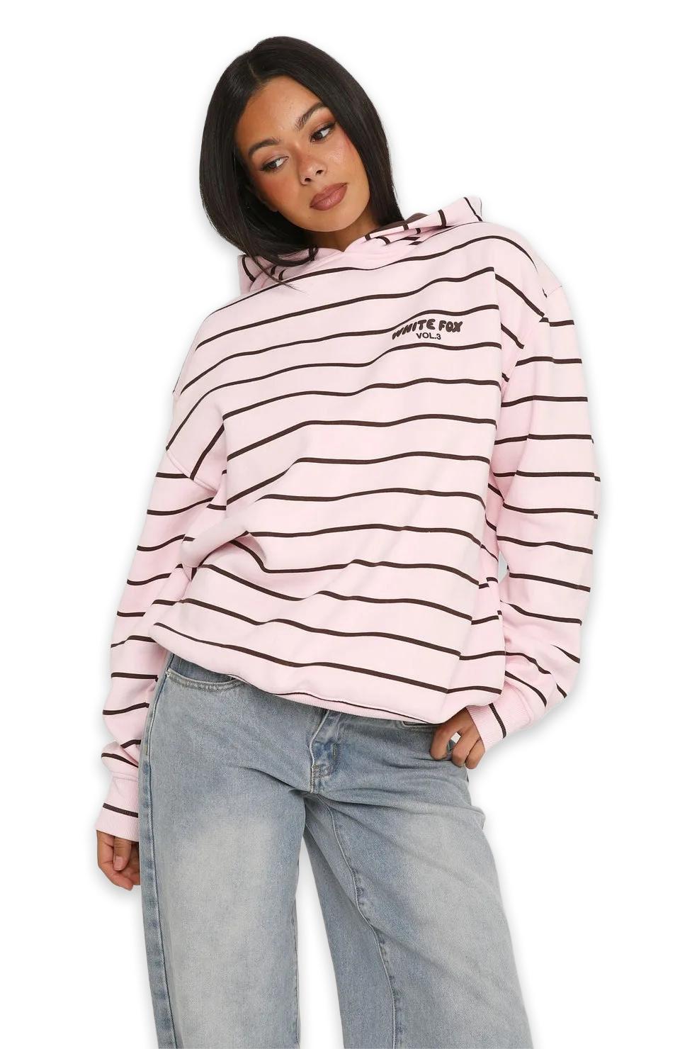 White Fox Offstage Striped Oversized Hoodie Posy/Chocolate Stripe, photo 3