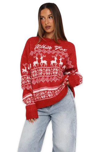 White Fox Arctic Fire Knit Sweater Merry Red