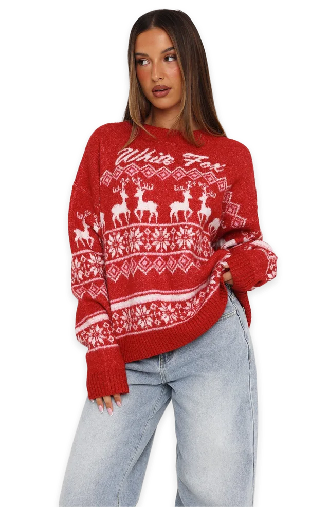 White Fox Arctic Fire Knit Sweater Merry Red