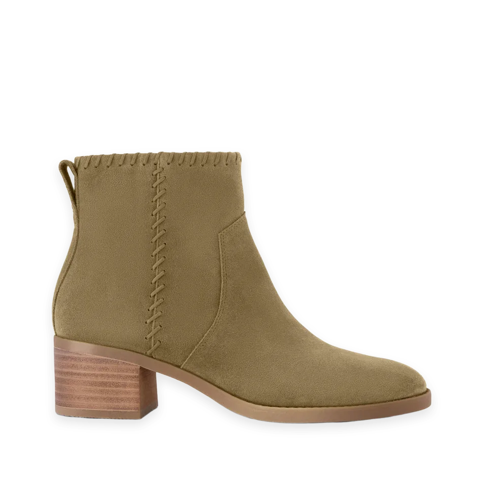 TOMS Womens Delilah Heeled Boot Water Repellent Military Olive Suede