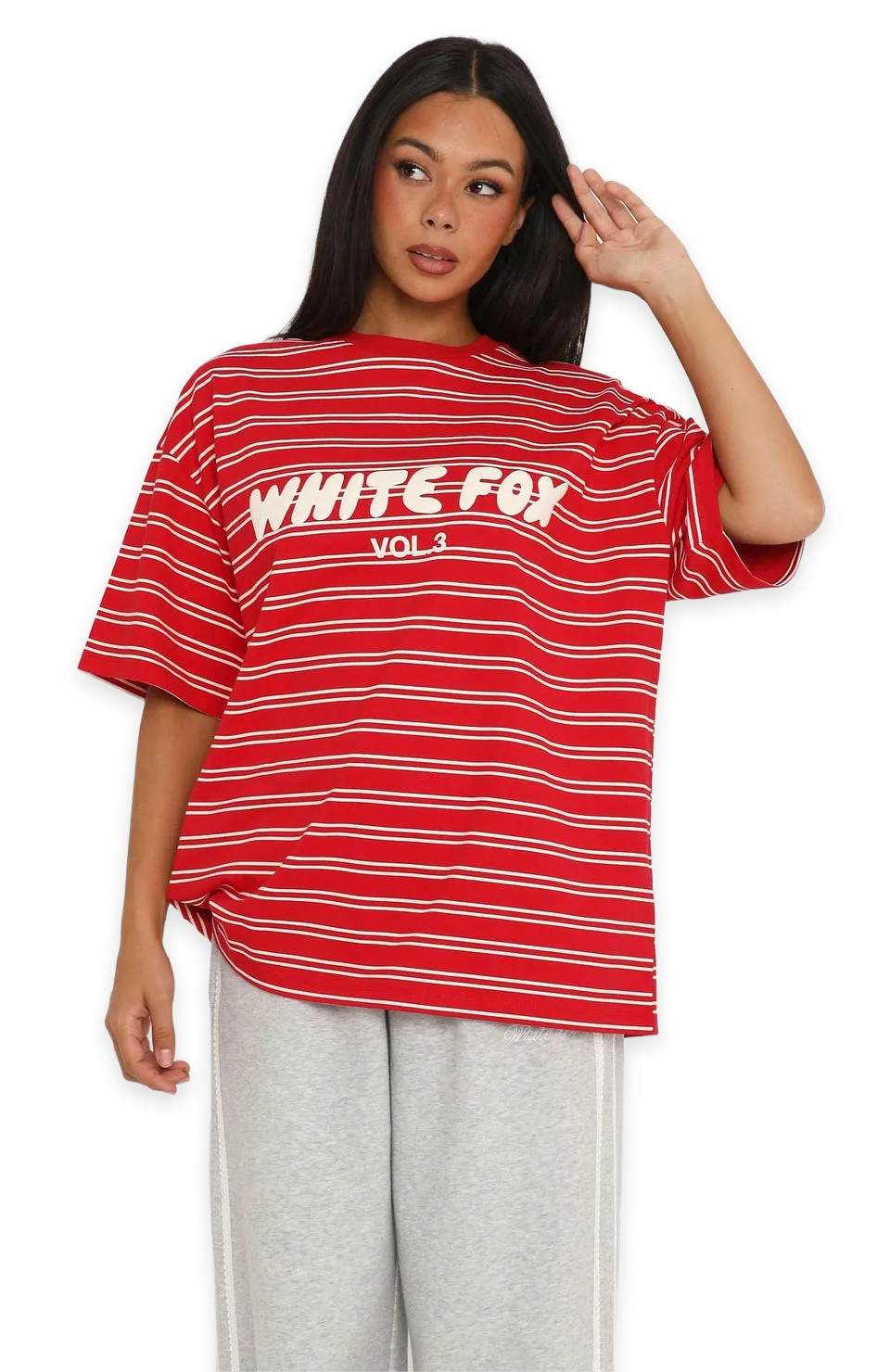 White Fox Offstage Striped Oversized Tee Red/Cream Stripe, photo 3