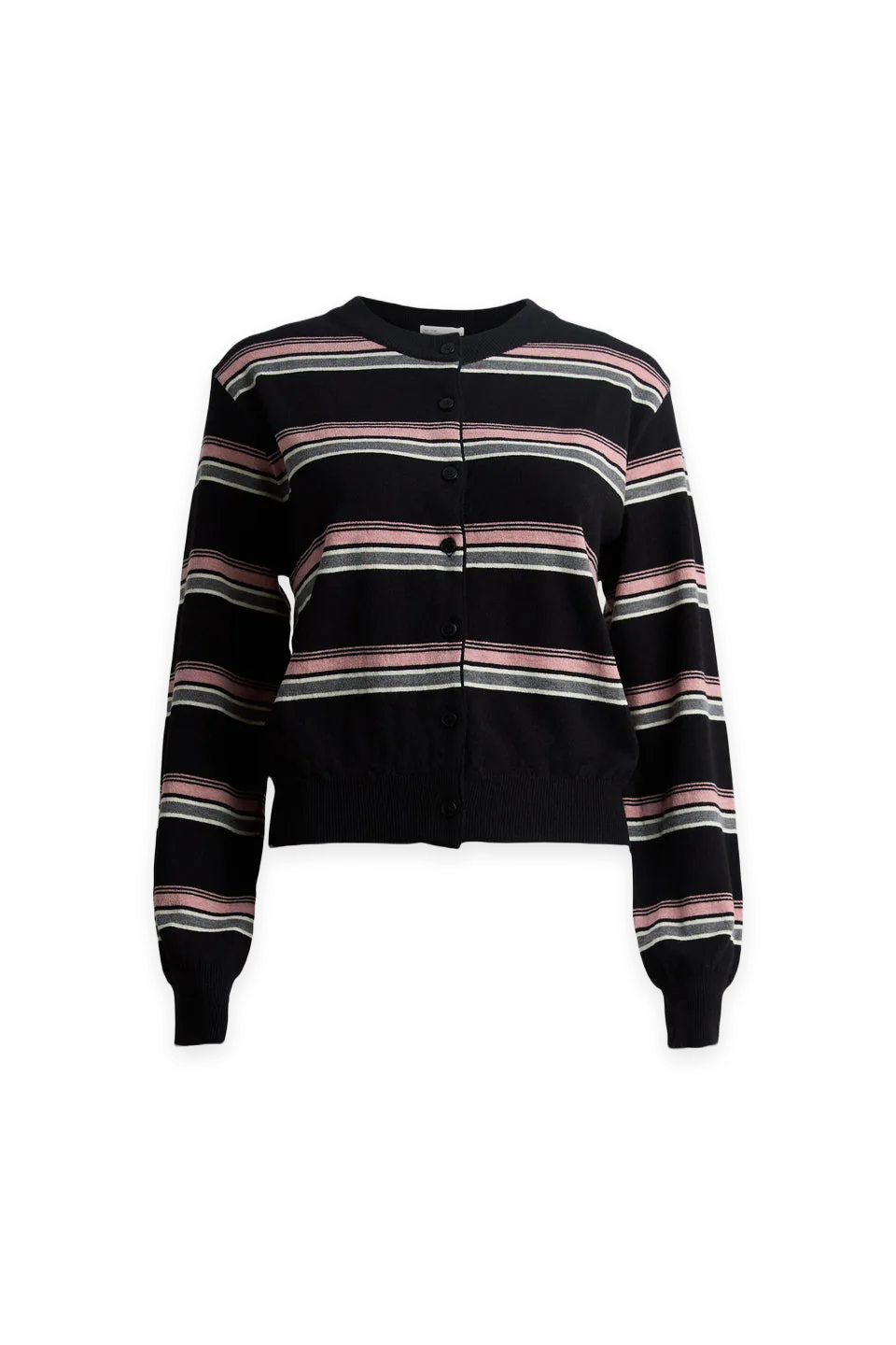 Oak + Fort STRIPED CREWNECK BUTTON-UP CARDIGAN