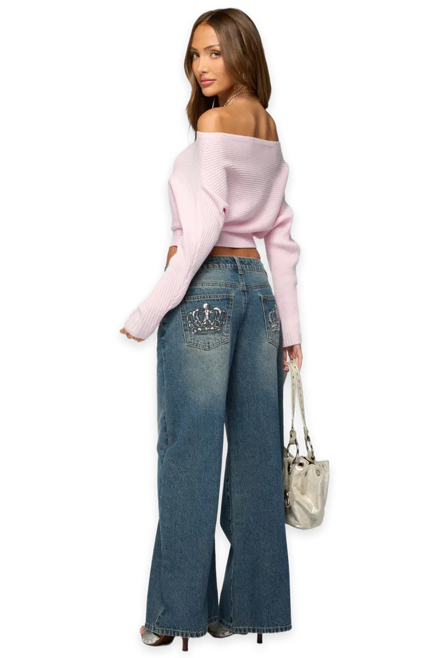 Edikted Crown Low Rise Wide Leg Jeans