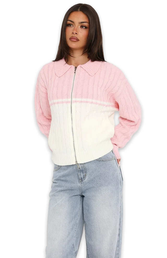 White Fox Winifred Knit Cardigan Strawberry Cream