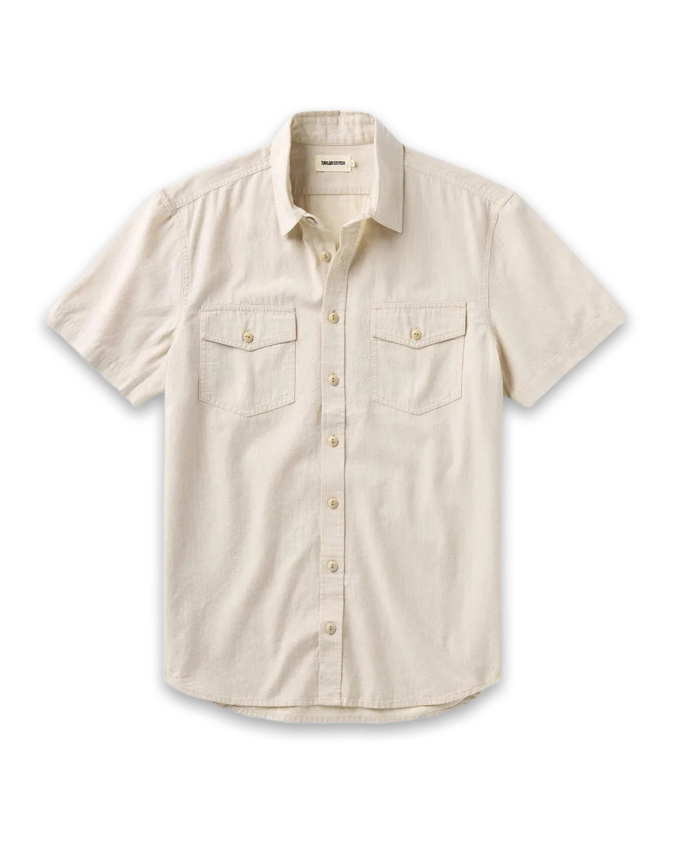 Taylor Stitch The Short Sleeve Crew Shirt in Natural Chambray