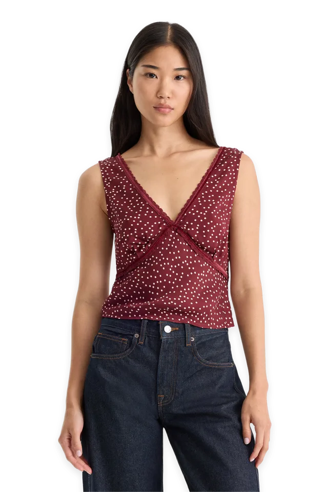 Good American THE WOVEN V NECK TOP