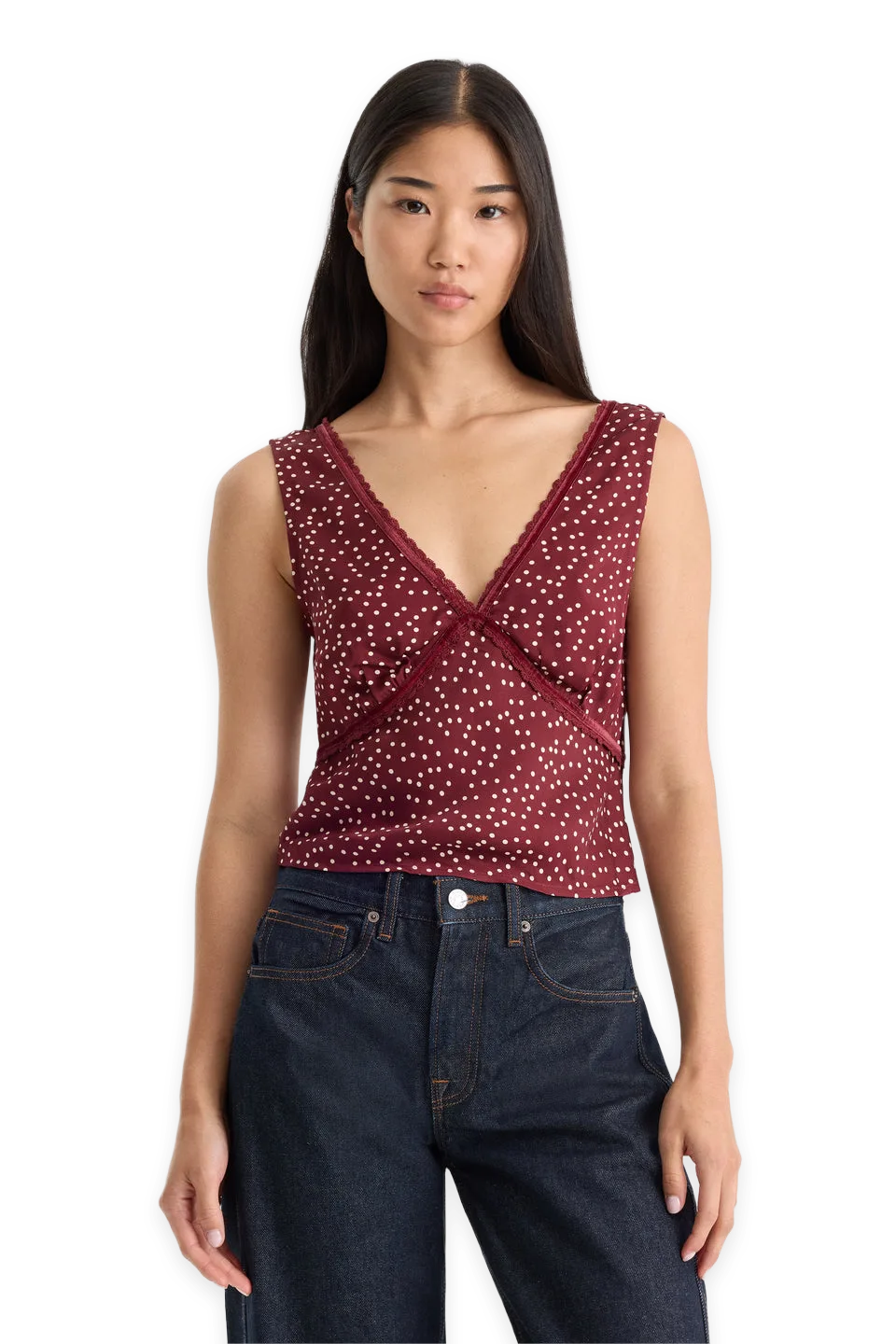 Good American THE WOVEN V NECK TOP