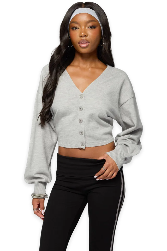 Edikted Jiara Balloon Sleeve V Neck Cardigan