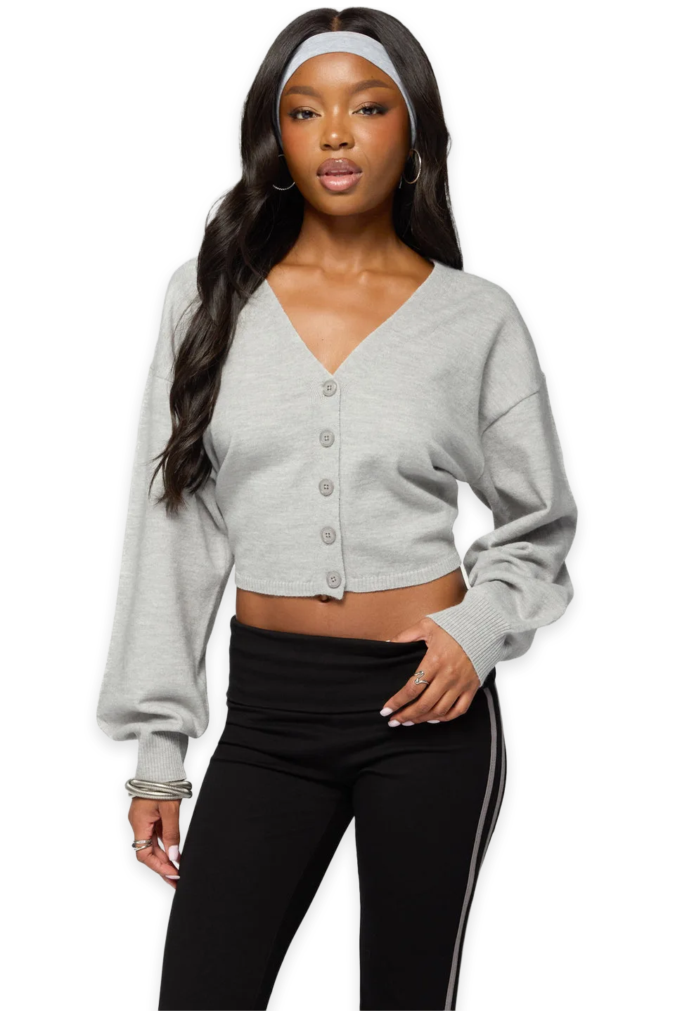 Edikted Jiara Balloon Sleeve V Neck Cardigan
